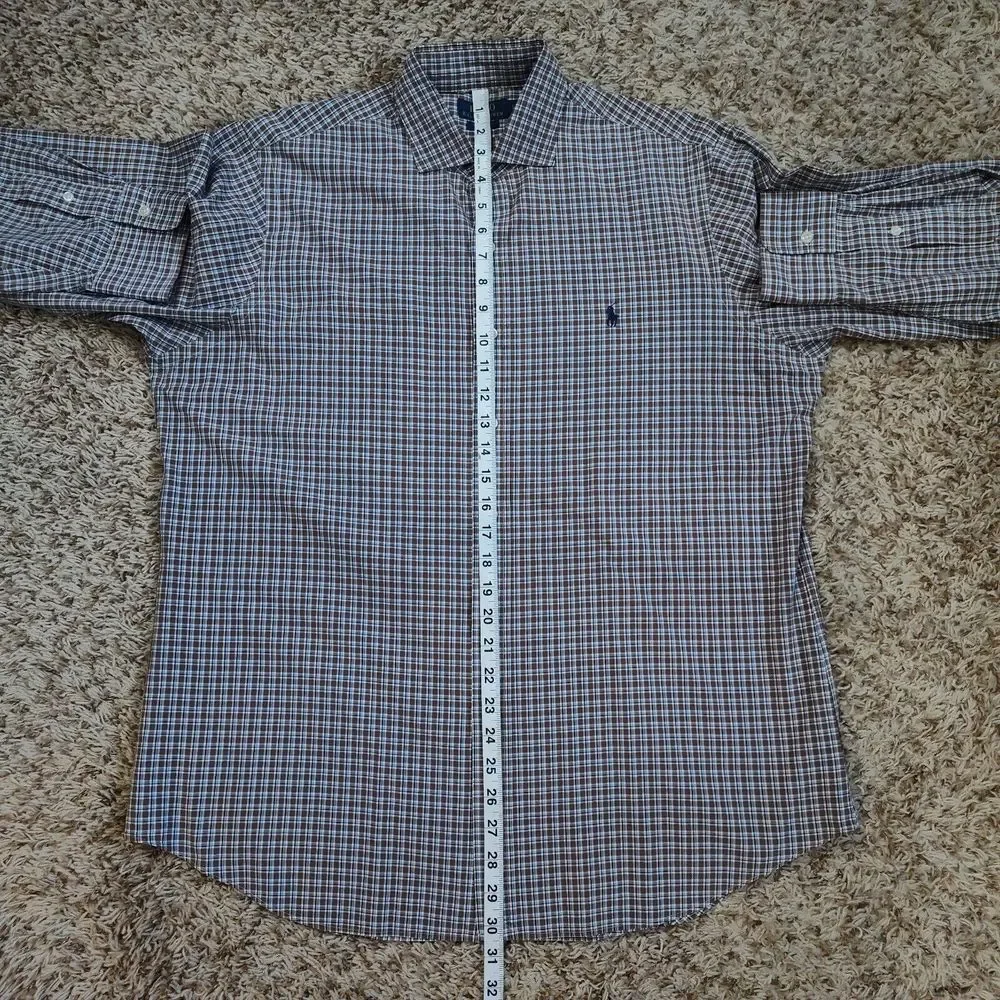 Polo Ralph Lauren Men Sz L‎ Brown Plaid Stretch Long Sleeve Button Up Cotton